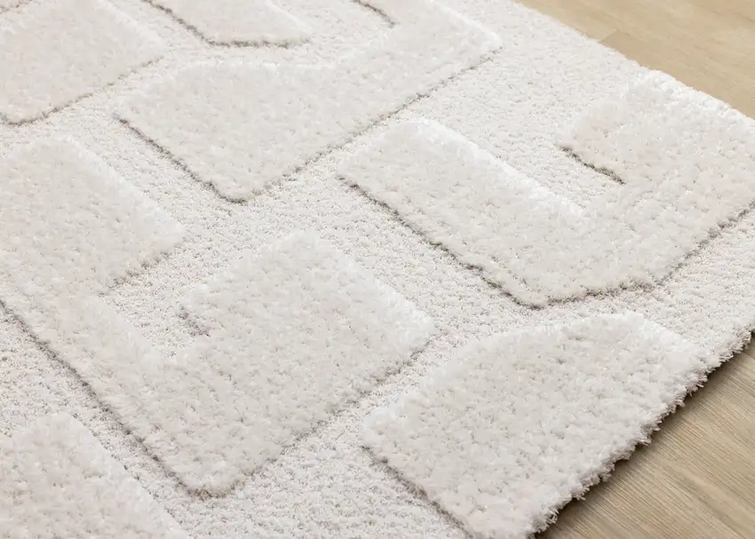 Cream And Ivory Geometric Area Rug Photo 6