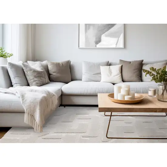 Cream And Ivory Geometric Area Rug Photo 5