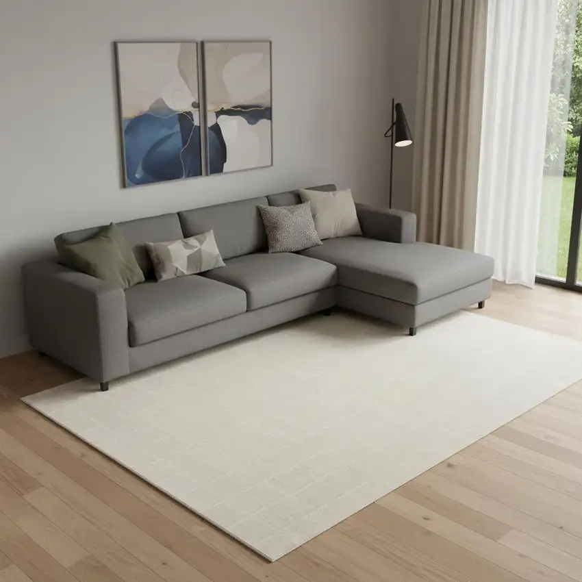 Cream And Ivory Geometric Area Rug Photo 1