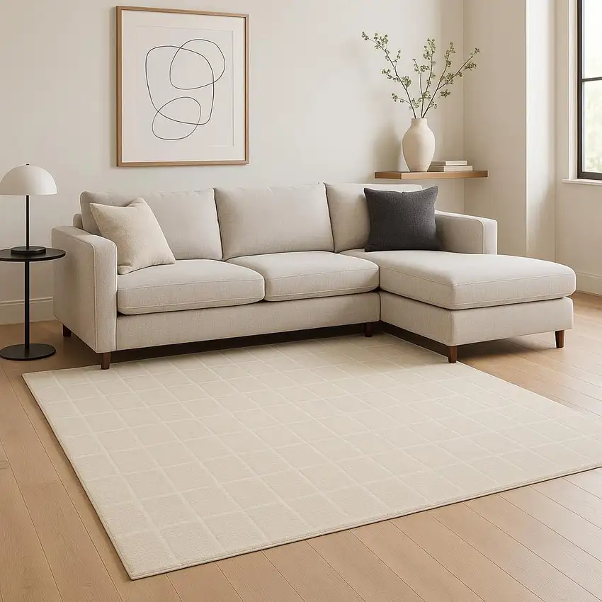 Cream And Ivory Geometric Area Rug Photo 1