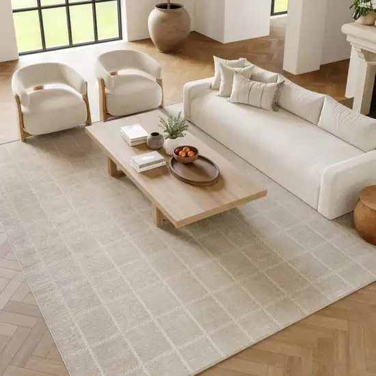 Cream And Ivory Geometric Area Rug Photo 7