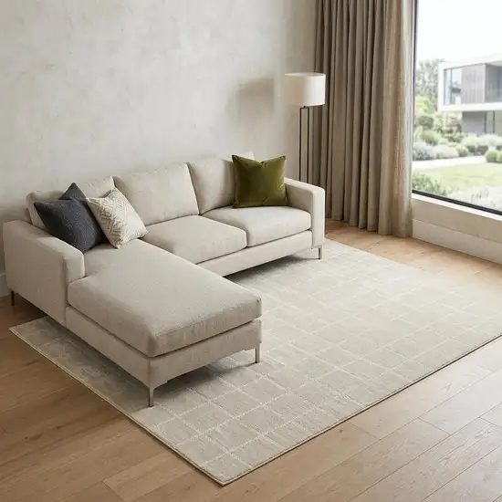 Cream And Ivory Geometric Area Rug Photo 1