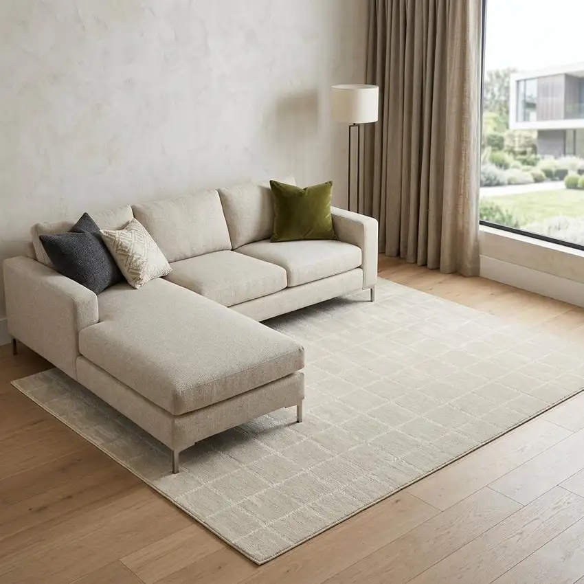 Cream And Ivory Geometric Area Rug Photo 1