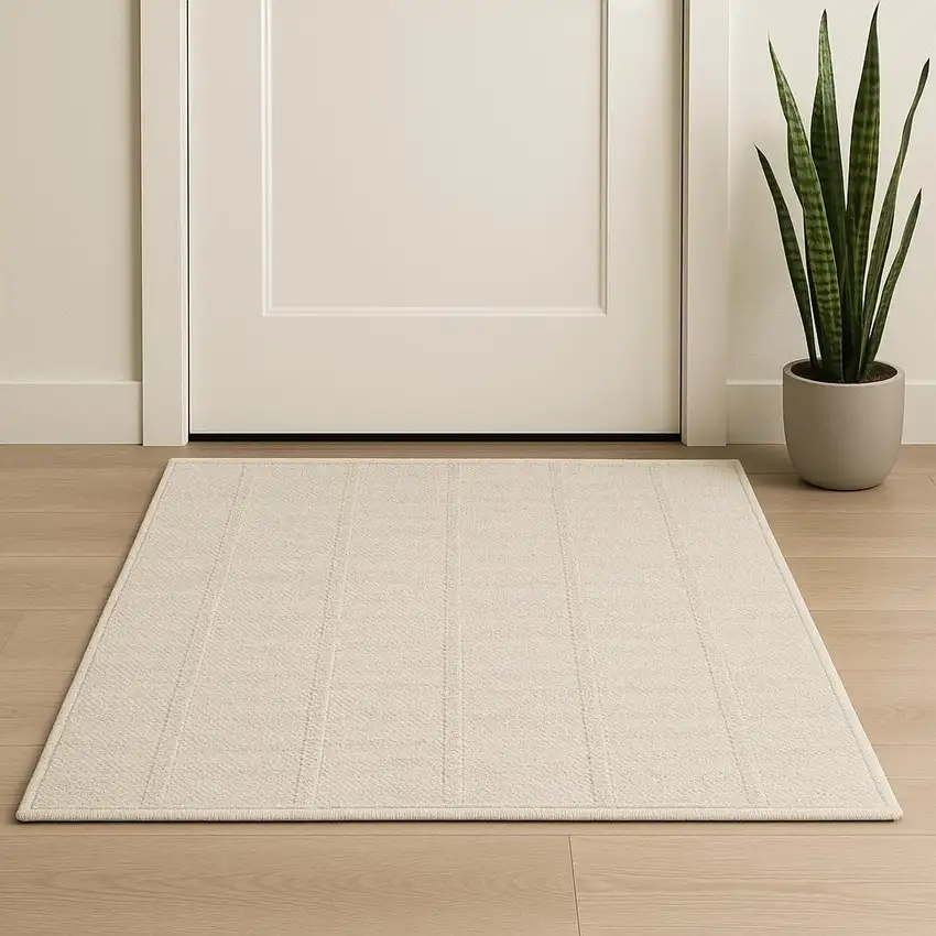 Cream And Ivory Geometric Area Rug Photo 1