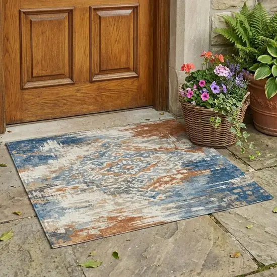 Cream And Ivory Medallion Washable Indoor Outdoor Area Rug Photo 1