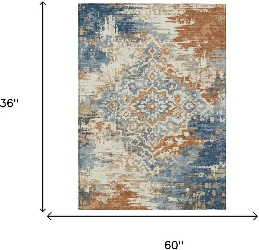 Cream And Ivory Medallion Washable Indoor Outdoor Area Rug Photo 5