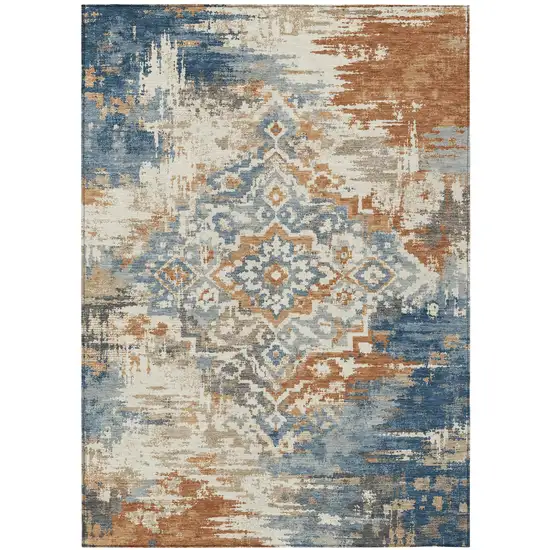 Cream And Ivory Medallion Washable Indoor Outdoor Area Rug Photo 2