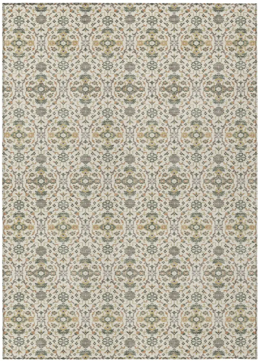 Cream And Ivory Oriental Washable Indoor Outdoor Area Rug Photo 1