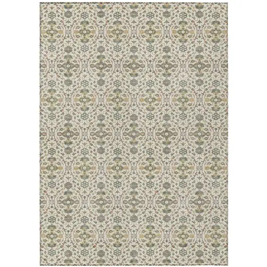 Cream And Ivory Oriental Washable Indoor Outdoor Area Rug Photo 2