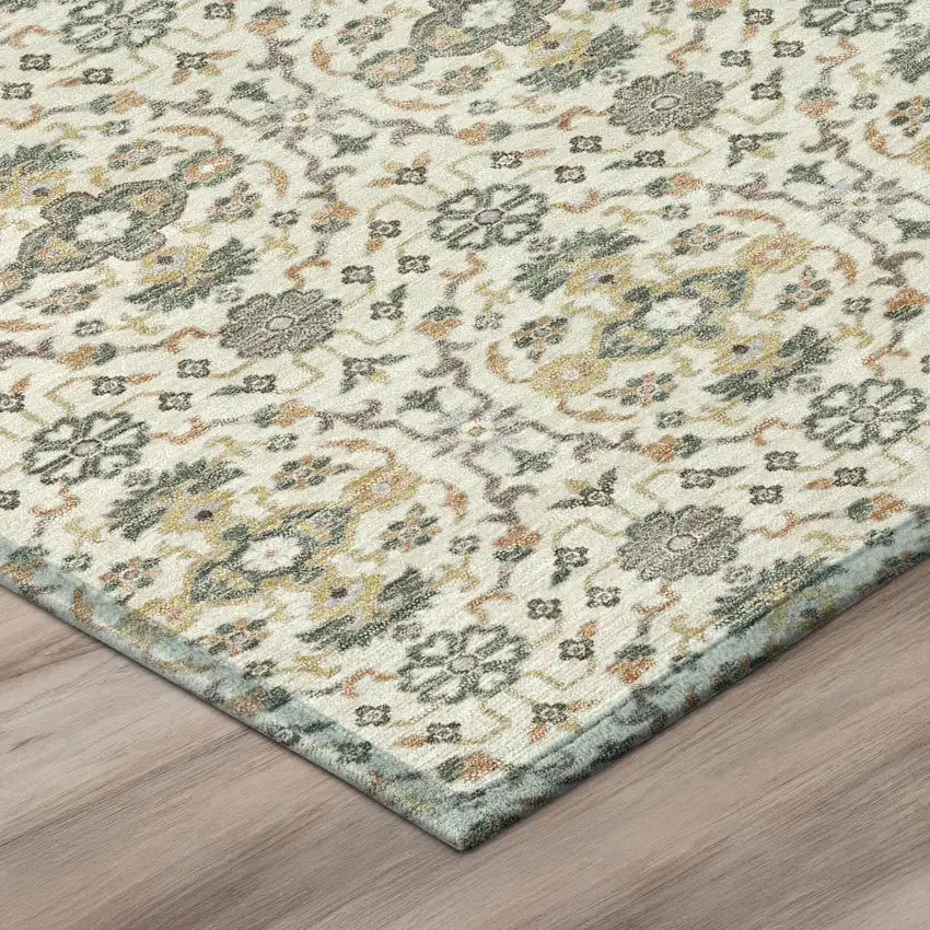 Cream And Ivory Oriental Washable Indoor Outdoor Area Rug Photo 4