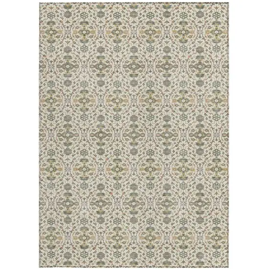Cream And Ivory Oriental Washable Indoor Outdoor Area Rug Photo 3
