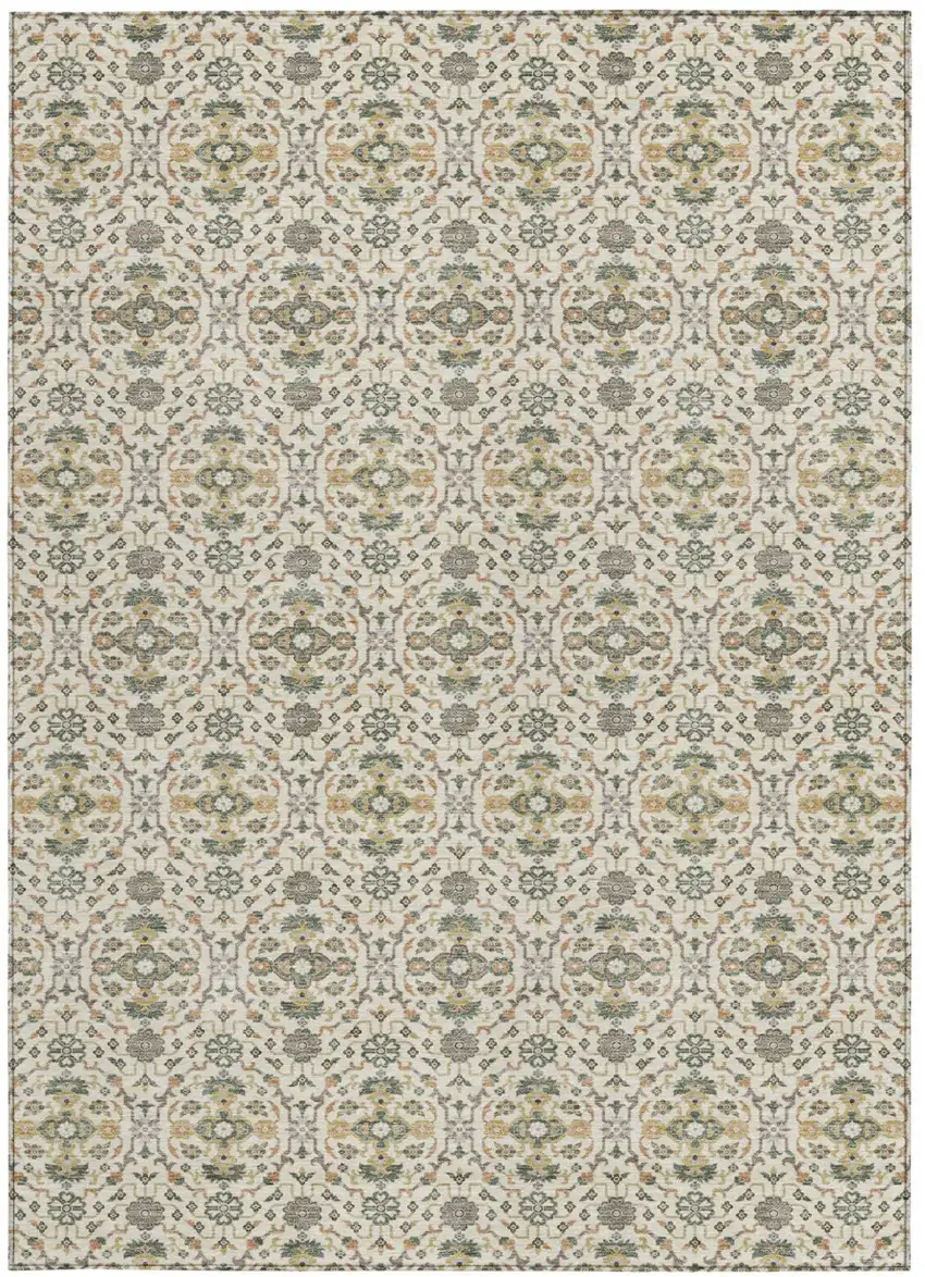 Cream And Ivory Oriental Washable Indoor Outdoor Area Rug Photo 3