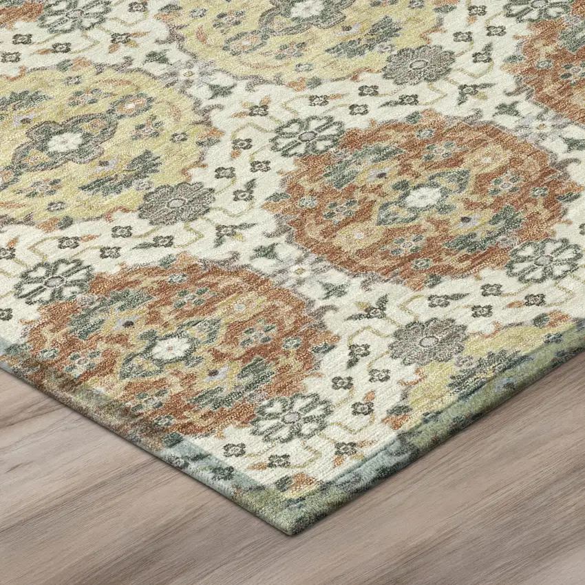 Cream And Ivory Striped Washable Indoor Outdoor Area Rug Photo 4
