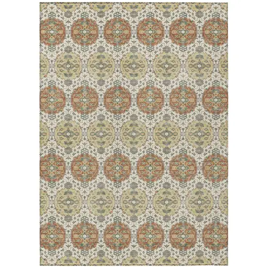 Cream And Ivory Striped Washable Indoor Outdoor Area Rug Photo 1