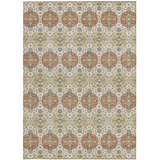 Cream And Ivory Striped Washable Indoor Outdoor Area Rug Photo 3