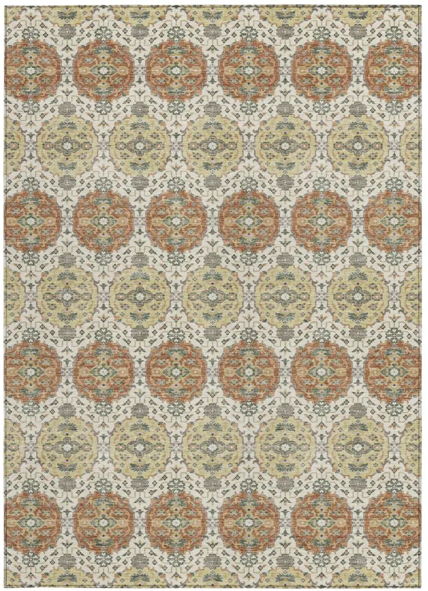 Cream And Ivory Striped Washable Indoor Outdoor Area Rug Photo 3