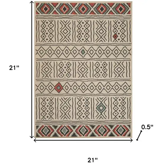 Cream And Ivory Tribal Square Rug Photo 3