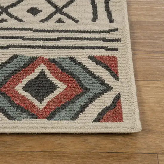 Cream And Ivory Tribal Square Rug Photo 8