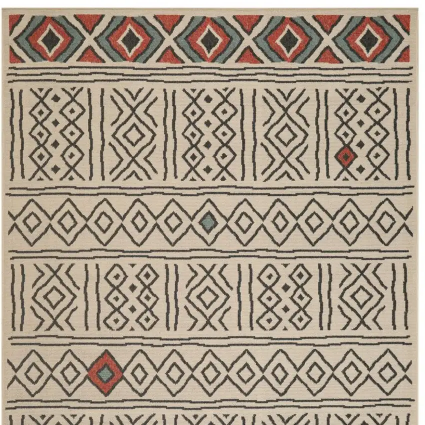 Cream And Ivory Tribal Square Rug Photo 5