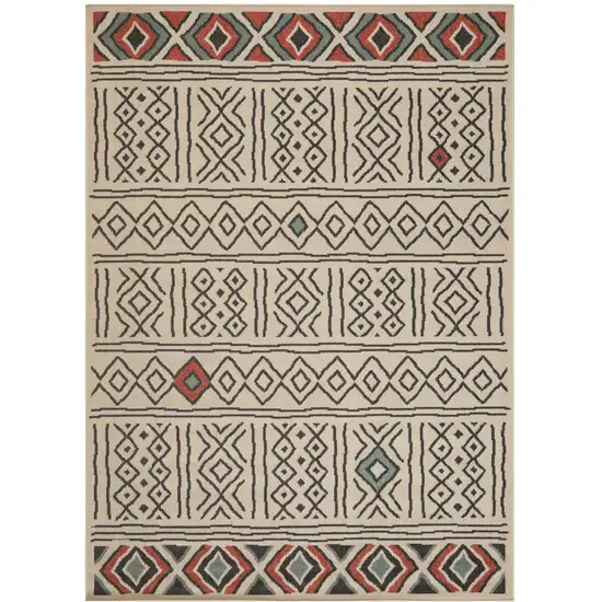 Cream And Ivory Tribal Square Rug Photo 2
