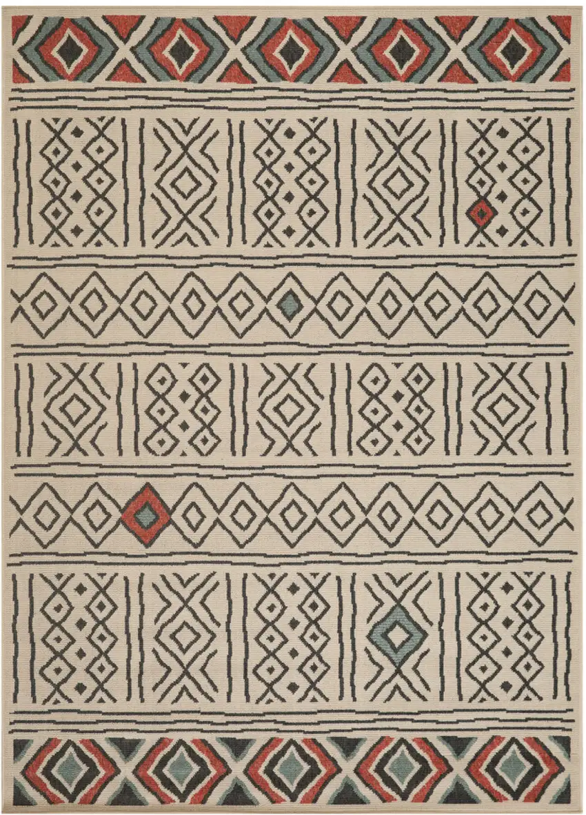 Cream And Ivory Tribal Square Rug Photo 2