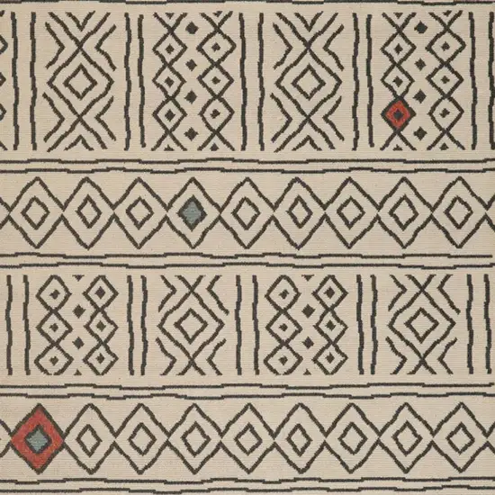 Cream And Ivory Tribal Square Rug Photo 4
