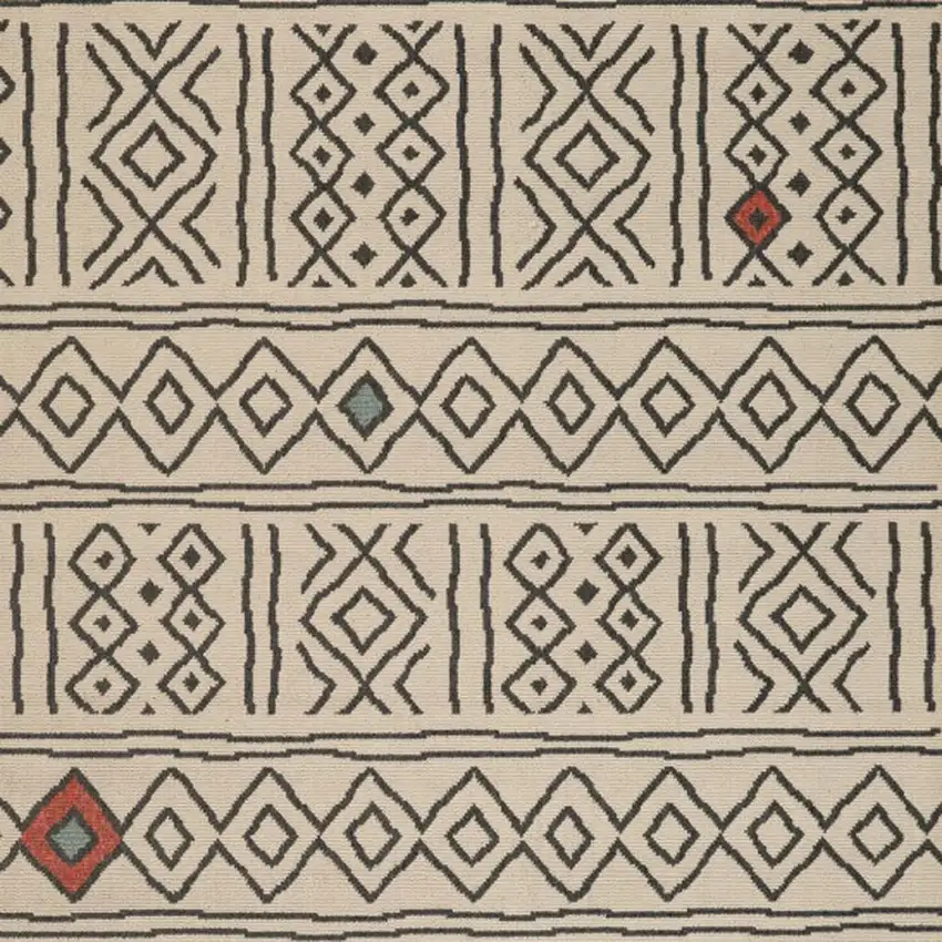 Cream And Ivory Tribal Square Rug Photo 4