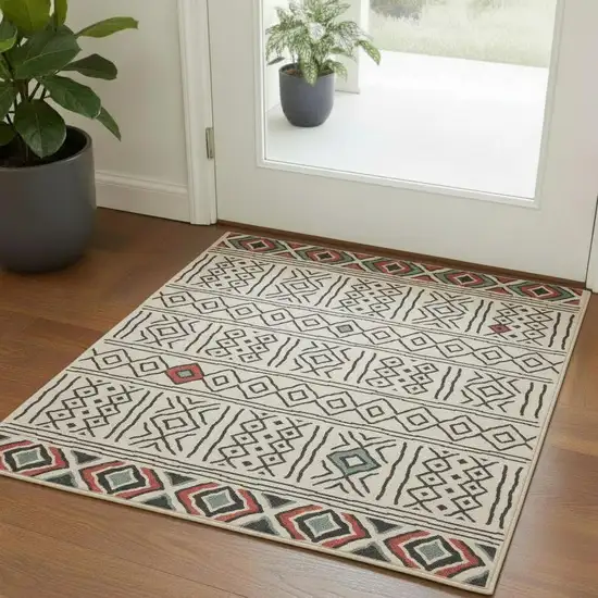 Cream And Ivory Tribal Square Rug Photo 1