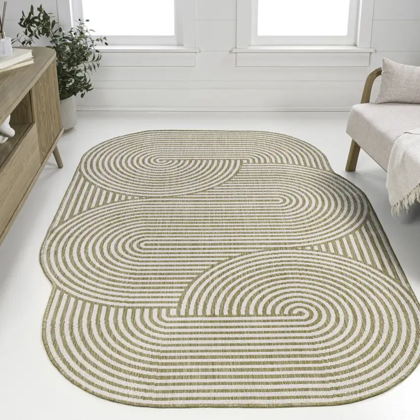 Cream And Natural Abstract Indoor Outdoor Area Rug Photo 5
