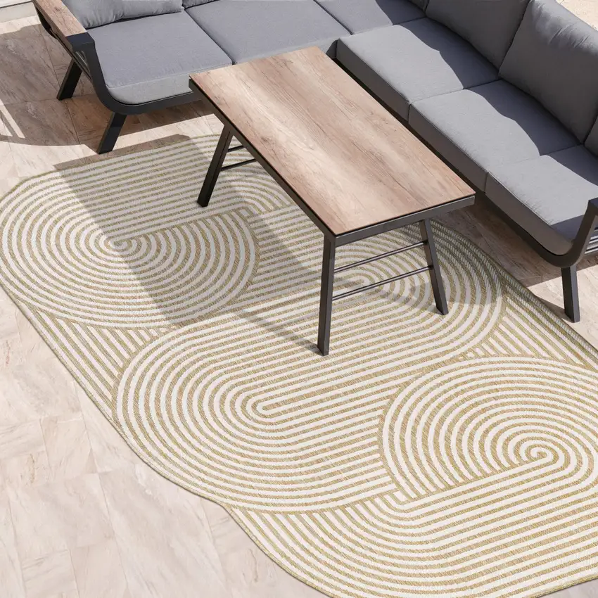 Cream And Natural Abstract Indoor Outdoor Area Rug Photo 9