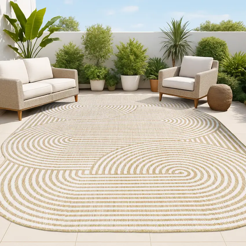 Cream And Natural Abstract Indoor Outdoor Area Rug Photo 4