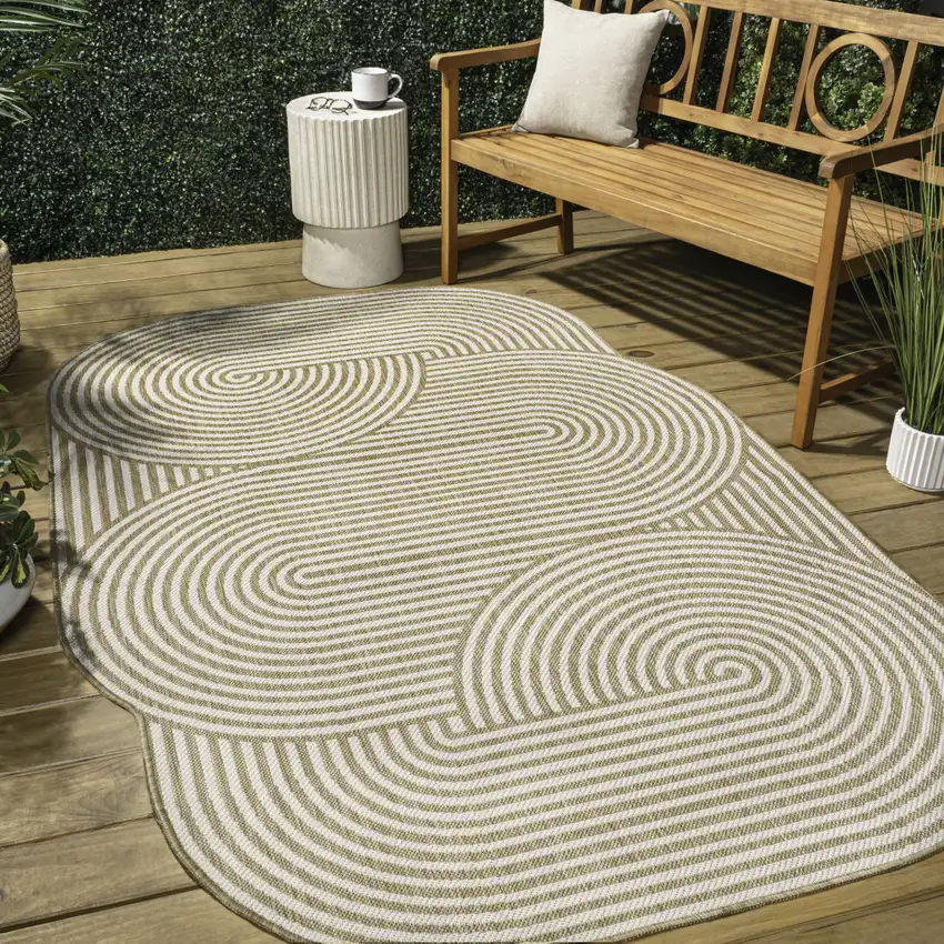 Cream And Natural Abstract Indoor Outdoor Area Rug Photo 8