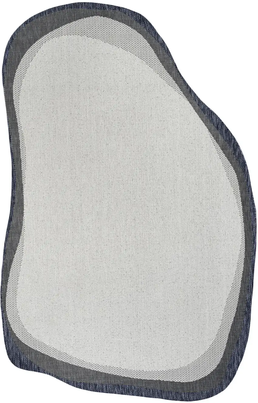 Cream And Navy Blue Abstract Indoor Outdoor Area Rug Photo 3