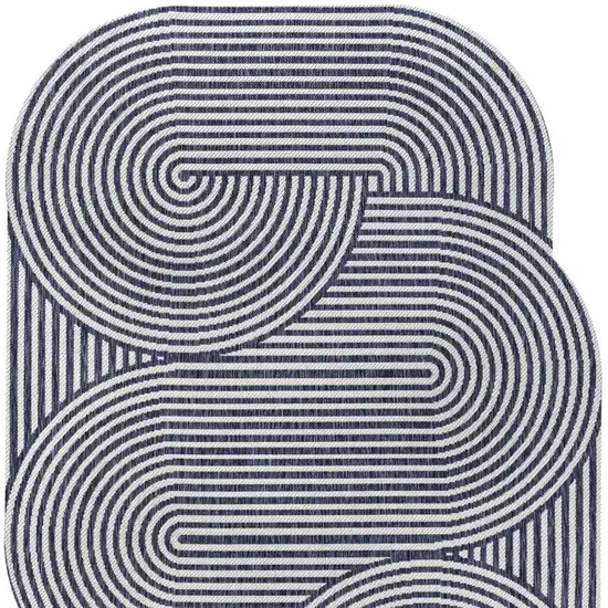 Cream And Navy Blue Abstract Indoor Outdoor Area Rug Photo 3