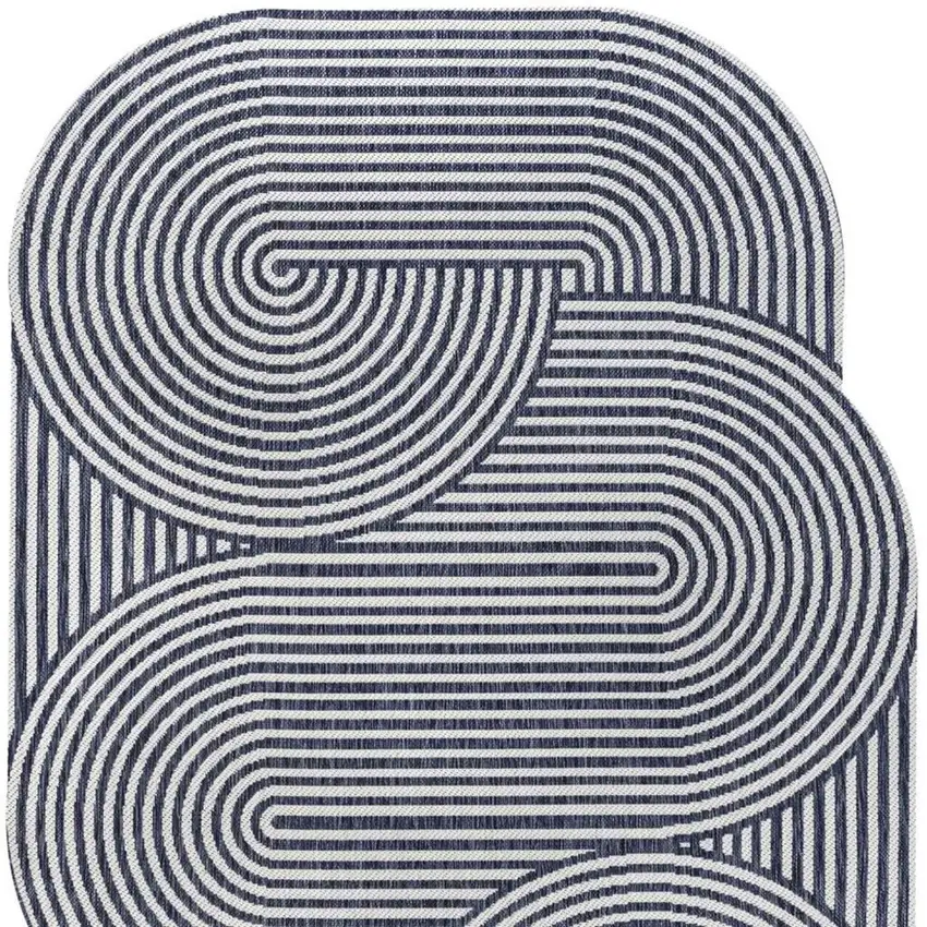 Cream And Navy Blue Abstract Indoor Outdoor Area Rug Photo 3