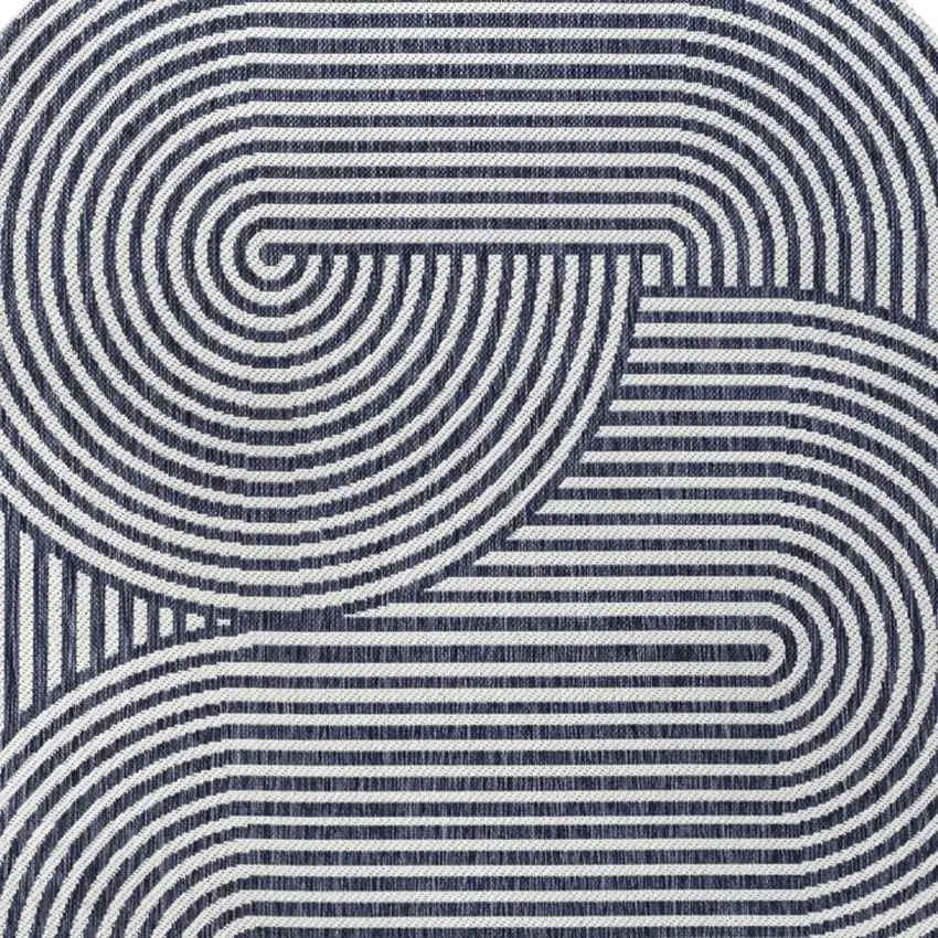 Cream And Navy Blue Abstract Indoor Outdoor Area Rug Photo 2