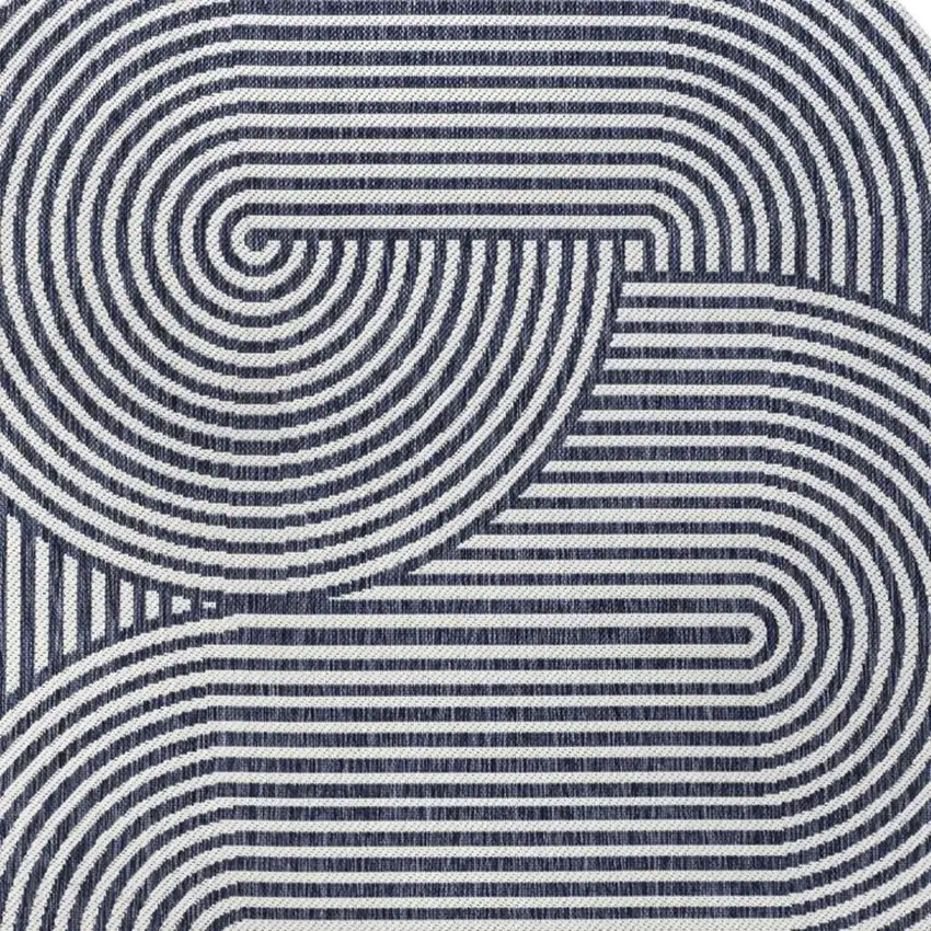 Cream And Navy Blue Abstract Indoor Outdoor Area Rug Photo 2