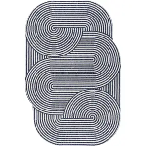 Photo of Cream And Navy Blue Abstract Indoor Outdoor Area Rug