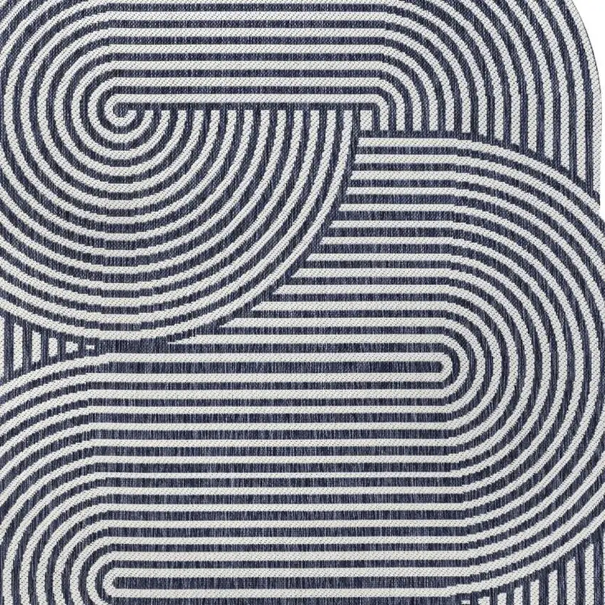 Cream And Navy Blue Abstract Indoor Outdoor Area Rug Photo 2