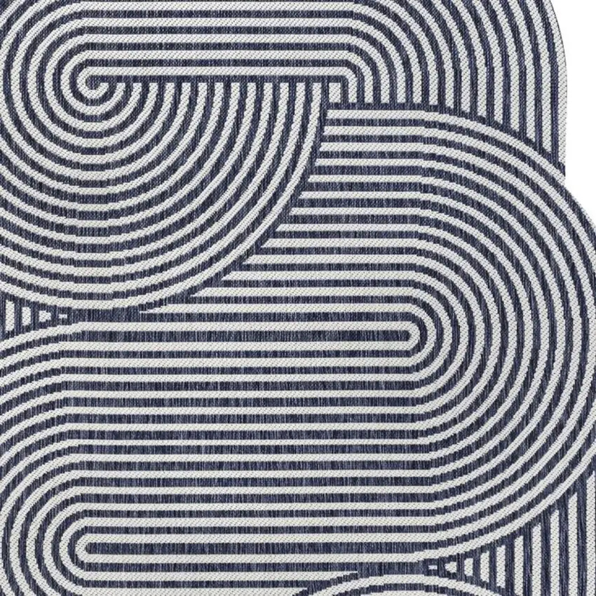 Cream And Navy Blue Abstract Indoor Outdoor Area Rug Photo 2