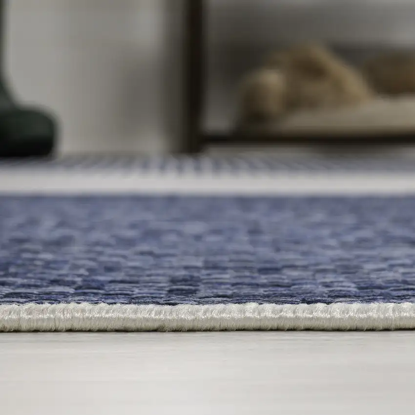 Cream And Navy Blue Geometric Indoor Outdoor Area Rug Photo 9