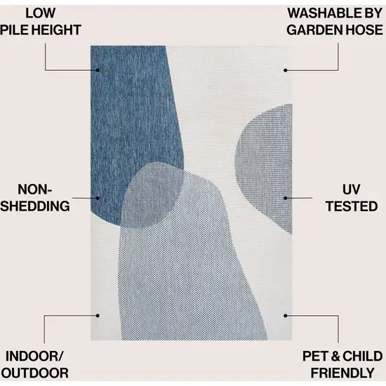 Cream And Navy Blue Geometric Indoor Outdoor Area Rug Photo 7