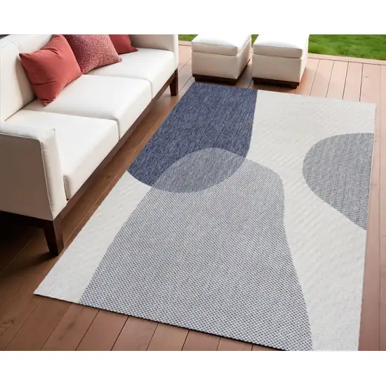 Cream And Navy Blue Geometric Indoor Outdoor Area Rug Photo 1