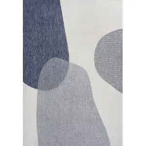 Photo of Cream And Navy Blue Geometric Indoor Outdoor Area Rug