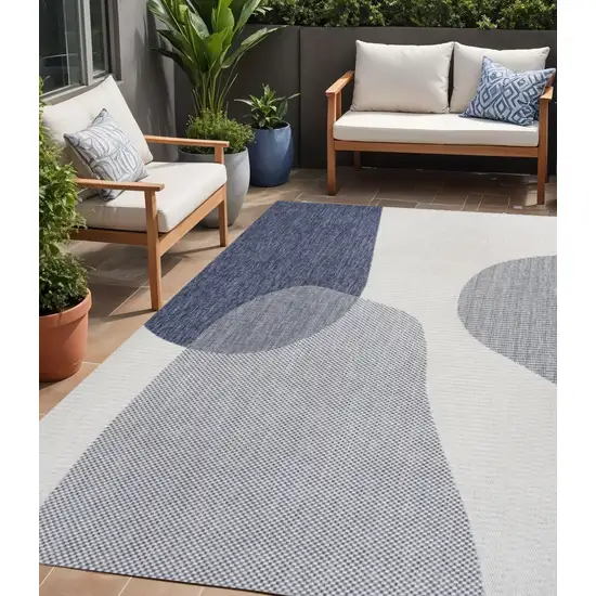 Cream And Navy Blue Geometric Indoor Outdoor Area Rug Photo 1