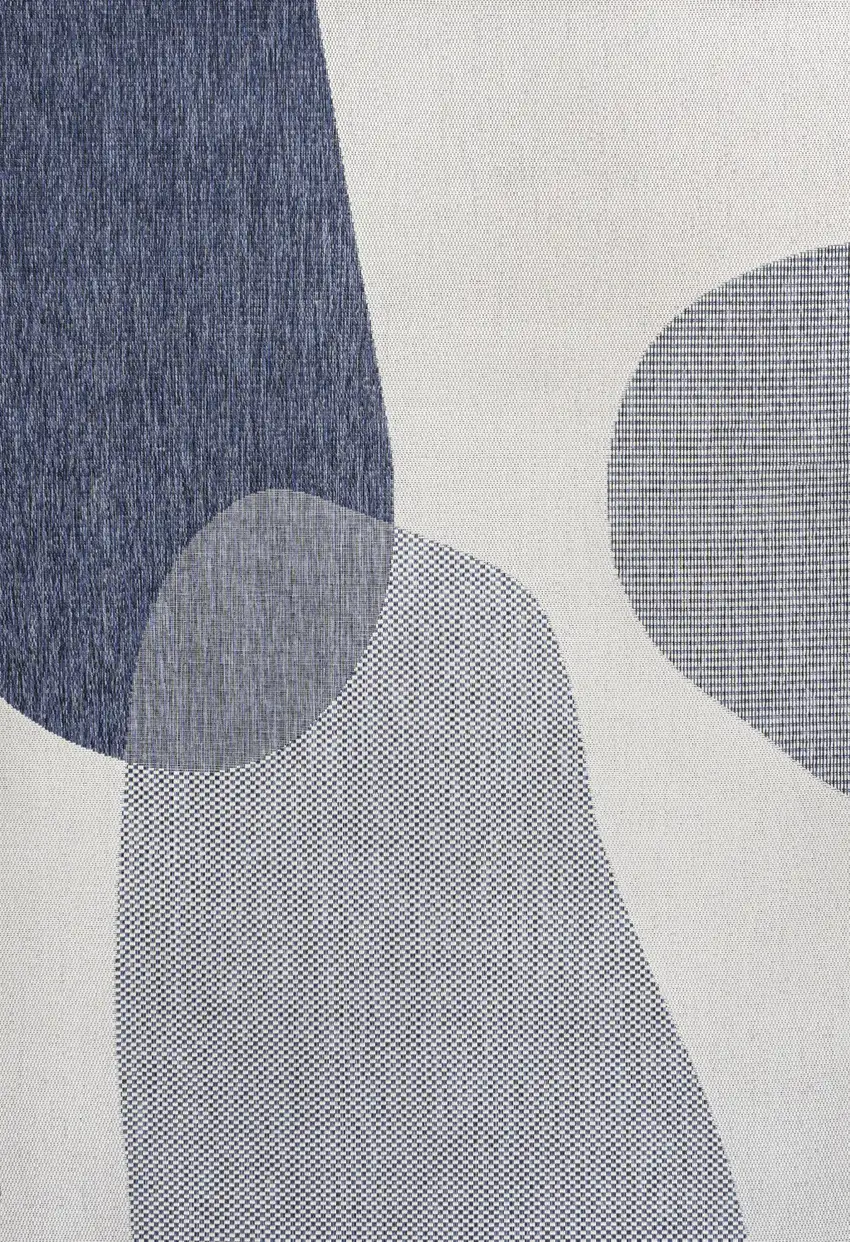 Cream And Navy Blue Geometric Indoor Outdoor Area Rug Photo 1