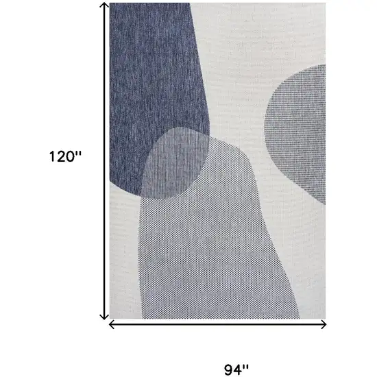 Cream And Navy Blue Geometric Indoor Outdoor Area Rug Photo 5