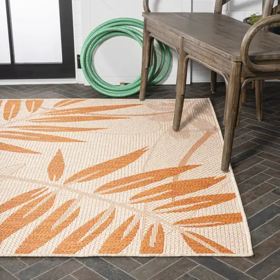 Cream And Orange Floral Indoor Outdoor Area Rug Photo 8