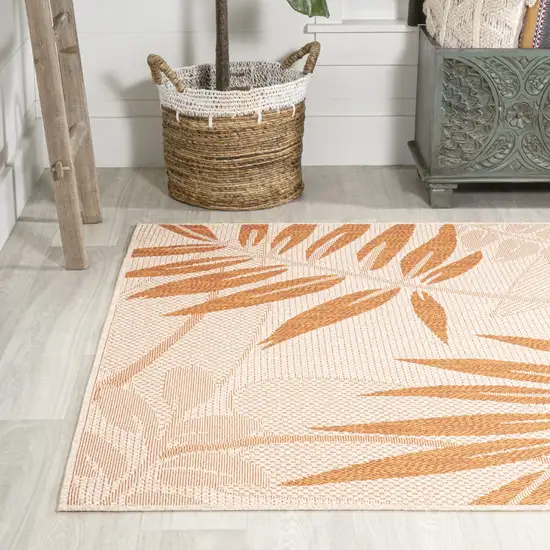 Cream And Orange Floral Indoor Outdoor Area Rug Photo 4