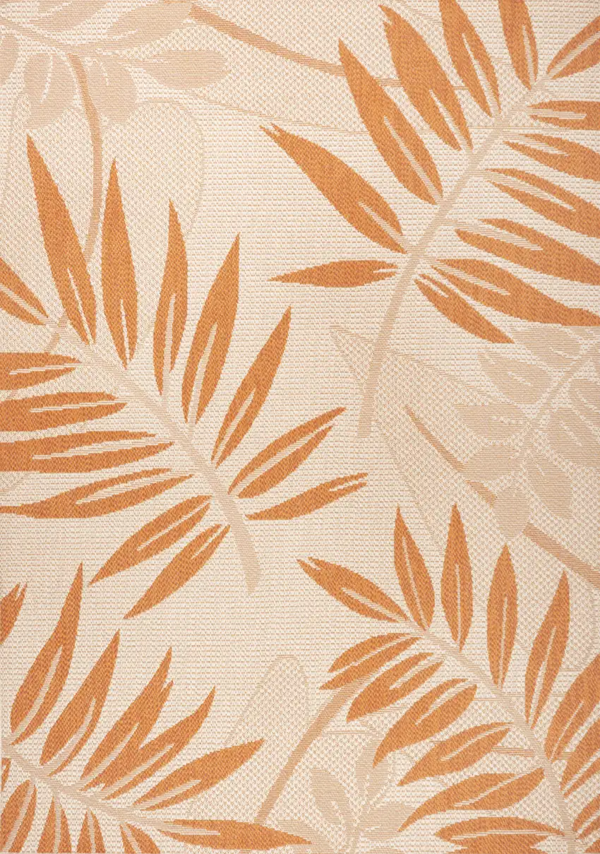 Cream And Orange Floral Indoor Outdoor Area Rug Photo 1